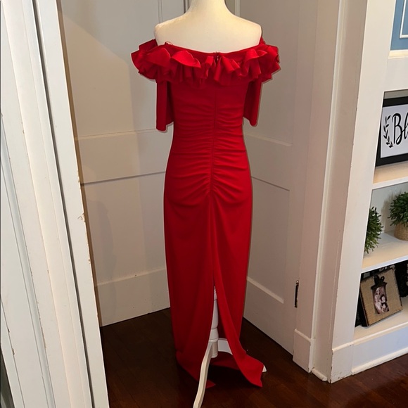 Xscape Red Ruffle Off-Shoulder Gown - - Picture 5 of 8